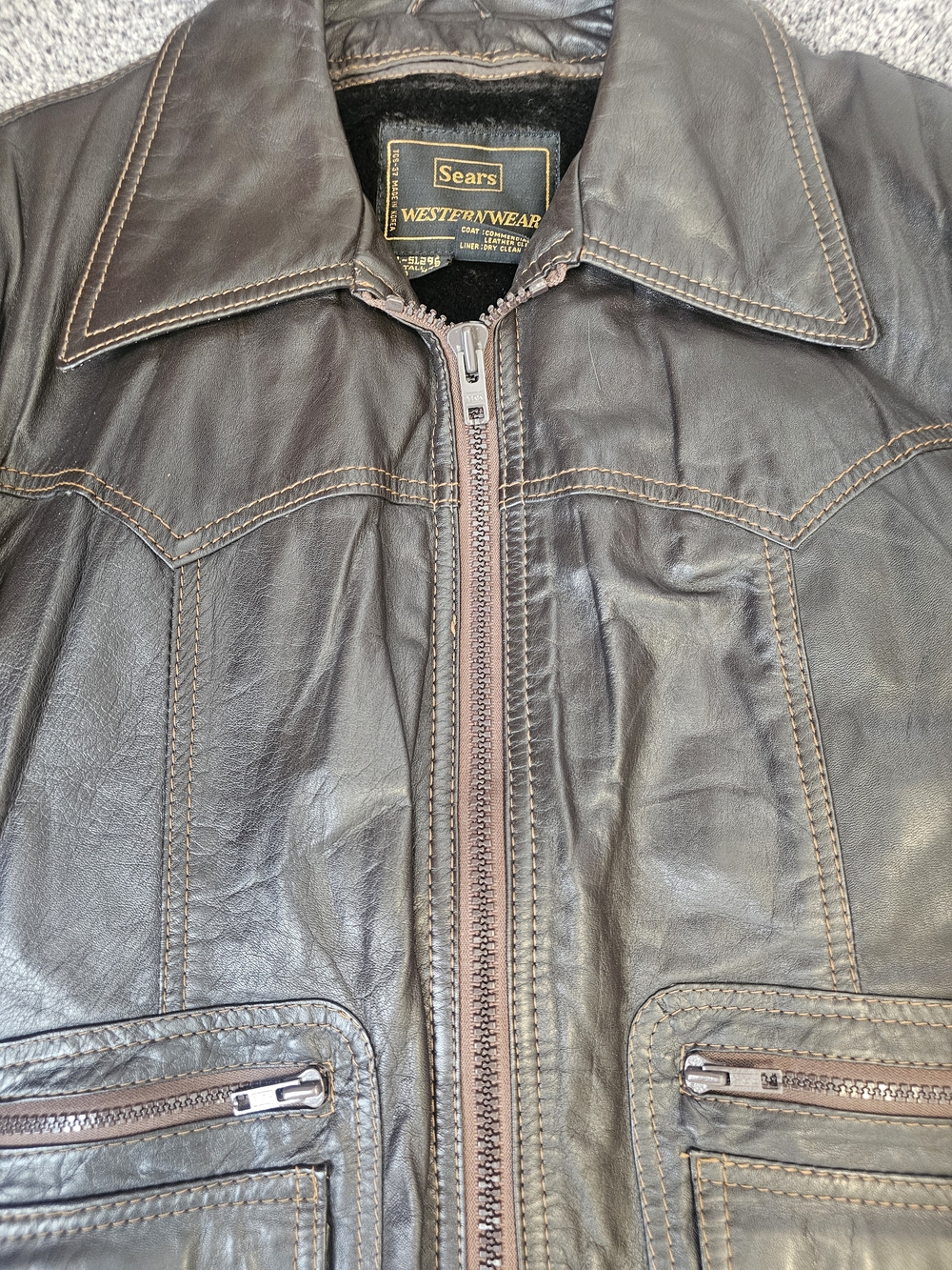 Sears Dark Brown Leather Bomber Jacket with Western Yoke